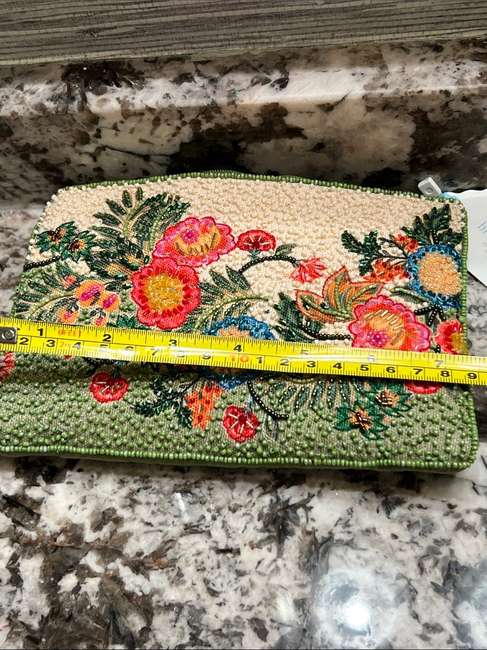 Floral Beaded Clutch - Green & Cream - Picture 7 of 8